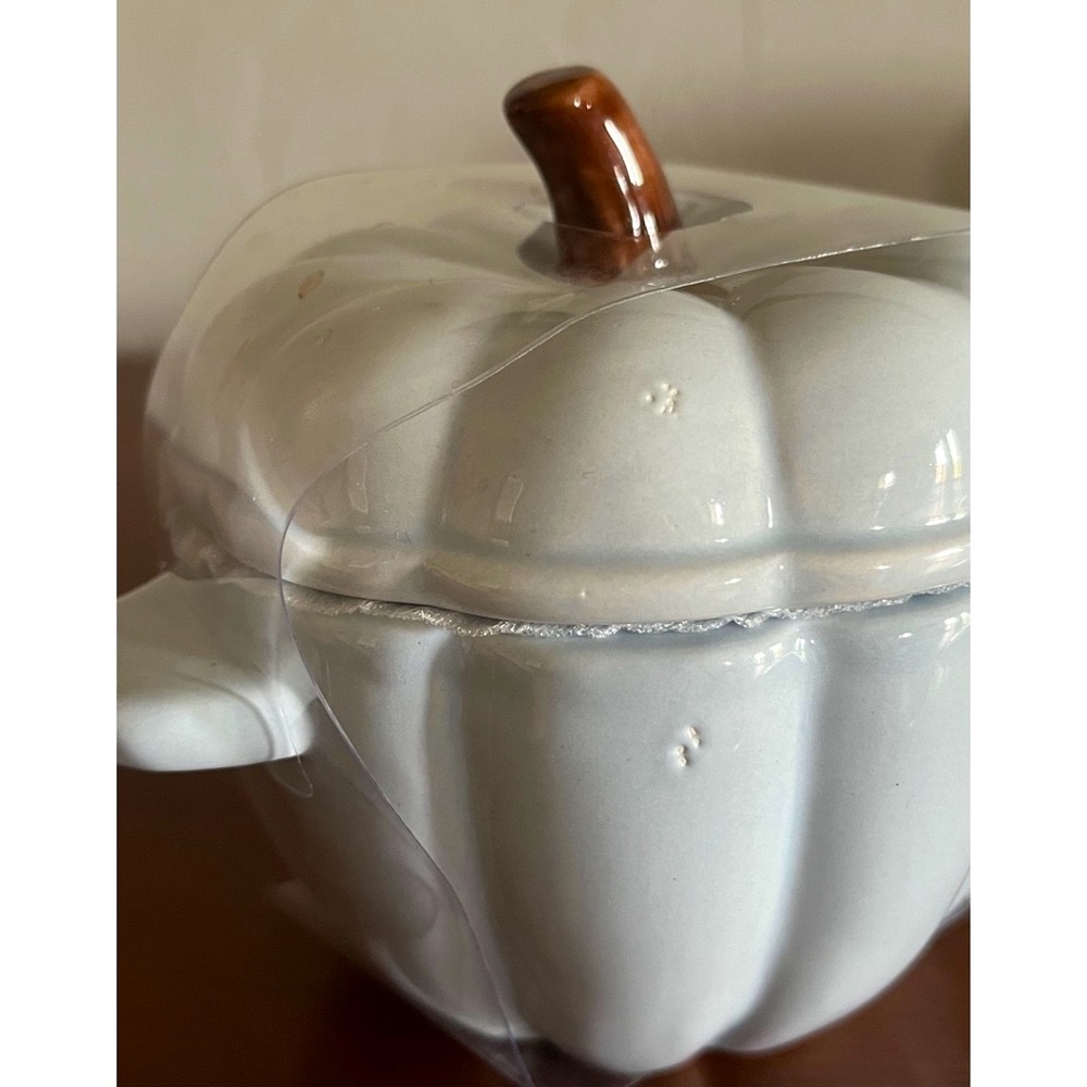 💙Light Baby Blue Festive Fall Thanksgiving Pumpkin Ceramic Casserole Cocotte💙 - Picture 7 of 8
